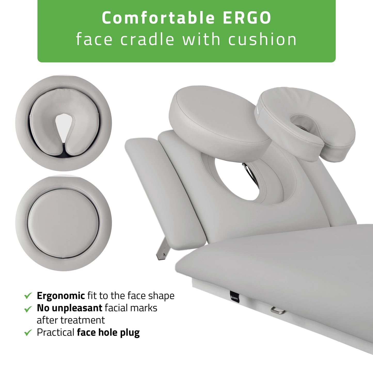 Fortis 4 ERGO treatment table, electric height adjustment with hand remote control, ERGO cushion, k729 light gray