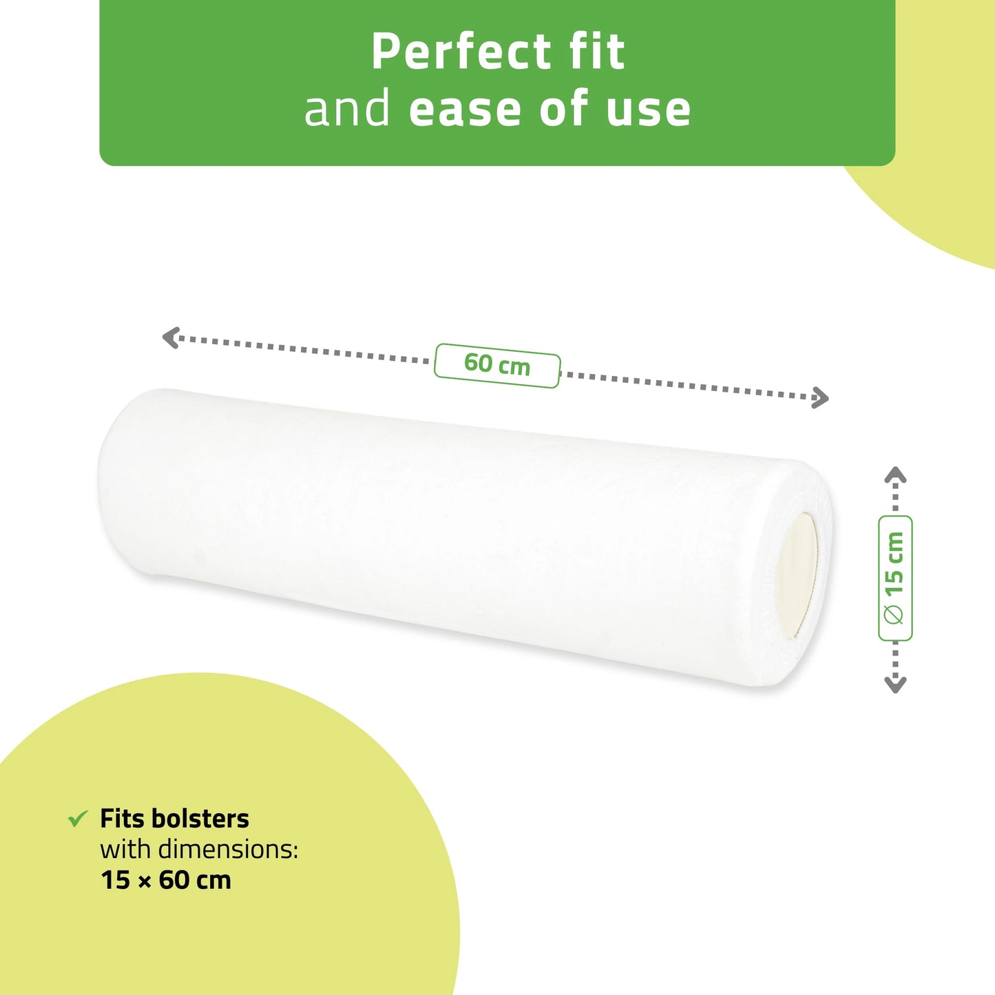 Velour cover with elastic for bolster, 15 × 60 cm white