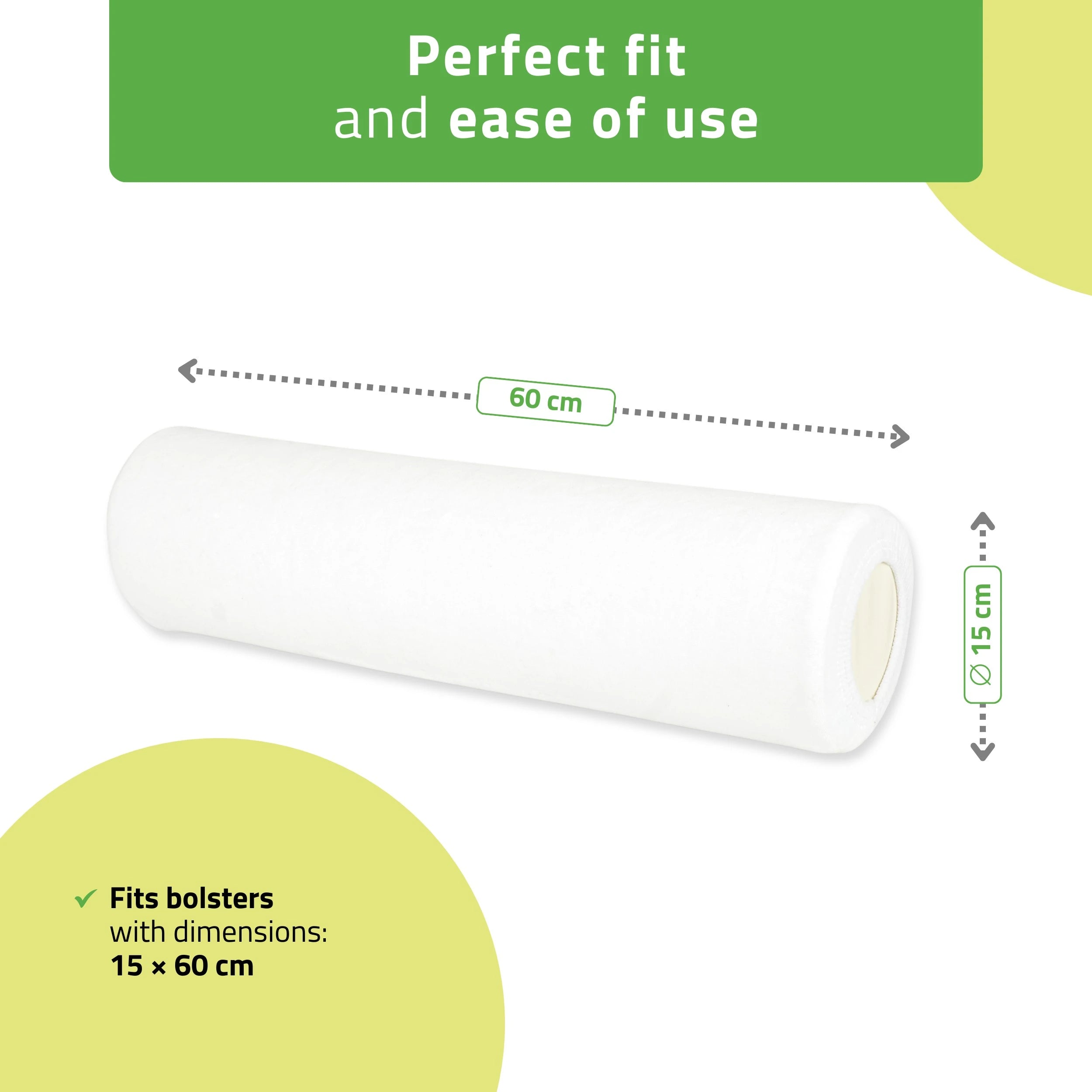 Velour cover with elastic for bolster, 15 × 60 cm white