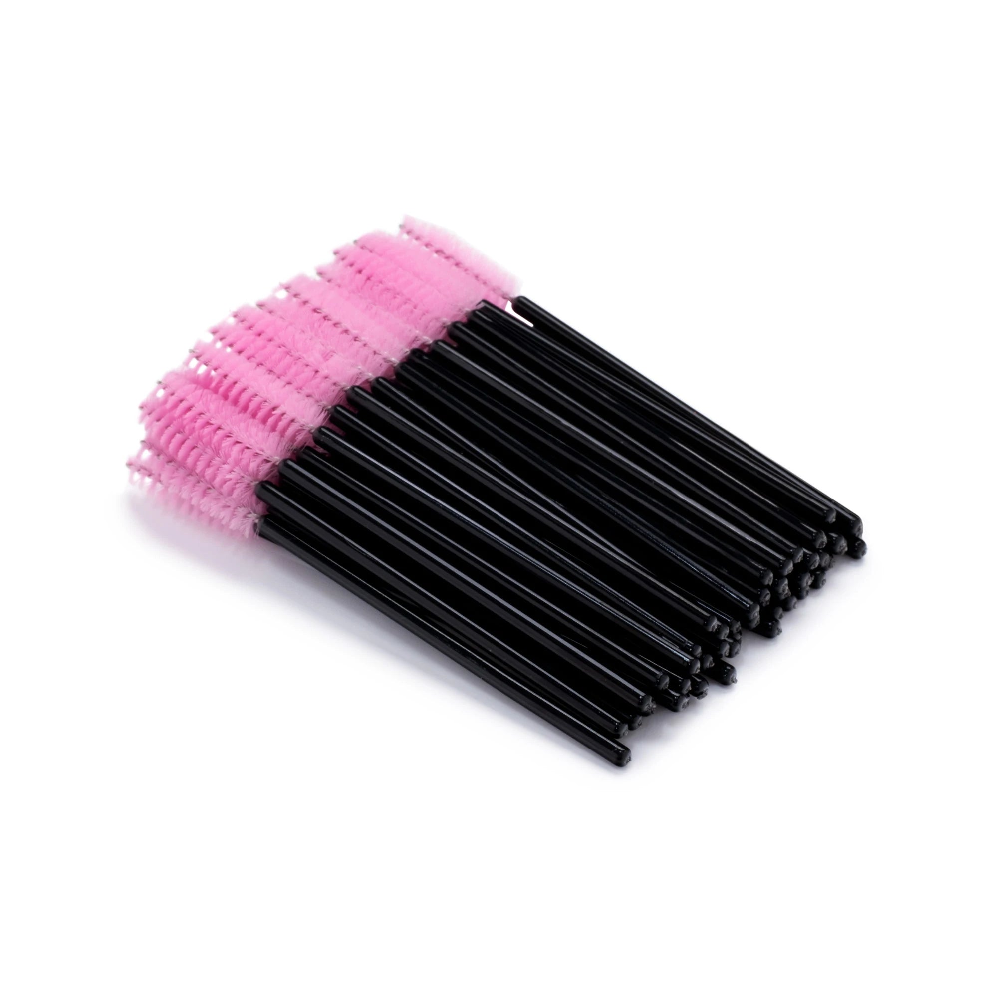 Silicone brush for eyelashes and eyebrows, - black and pink 50 pcs
