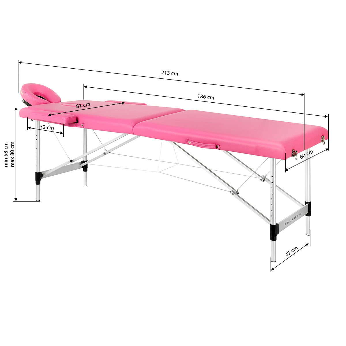 BALANCE aluminium folding massage table 2 segment pink