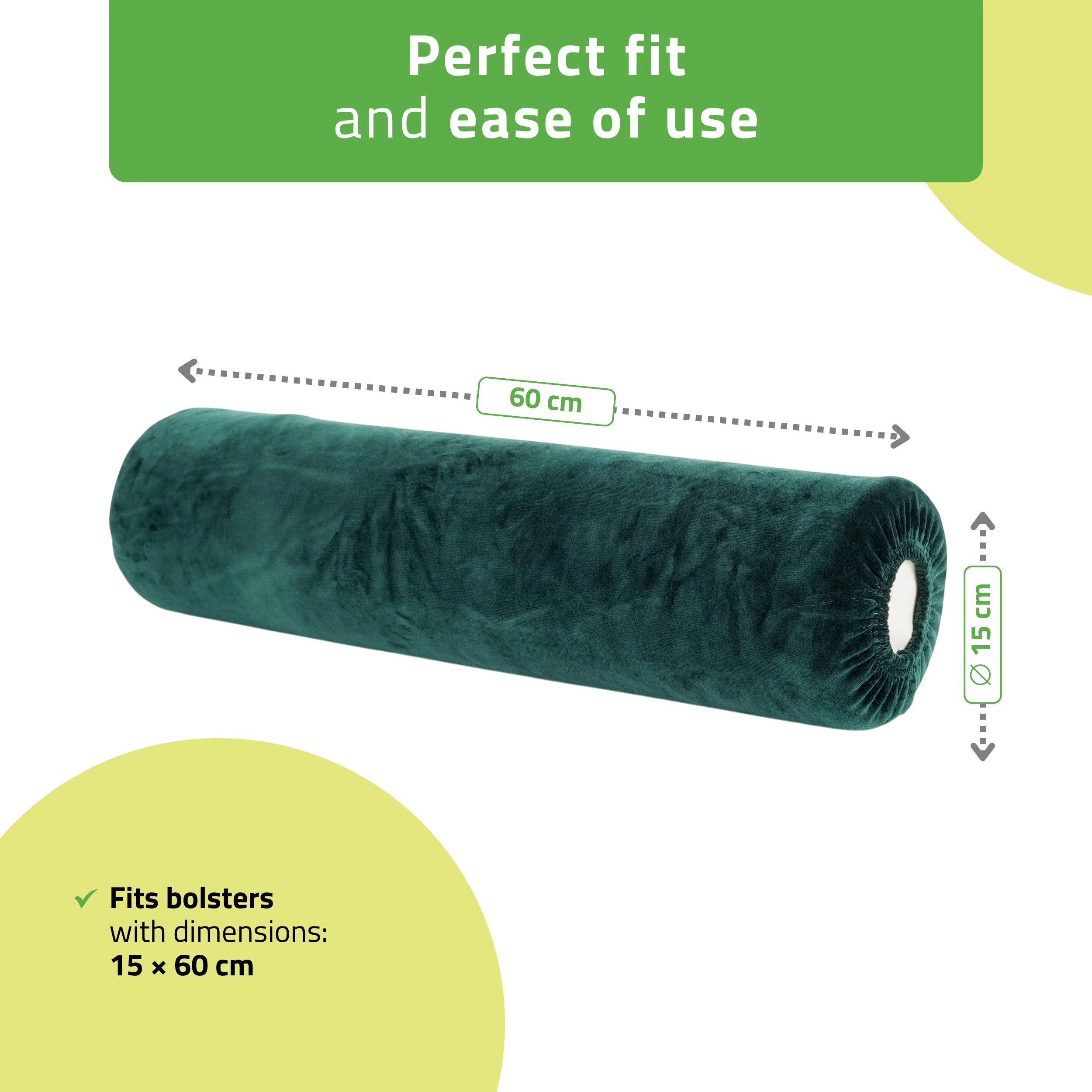 Velour cover with elastic for bolster, 15 × 60 cm bottle green