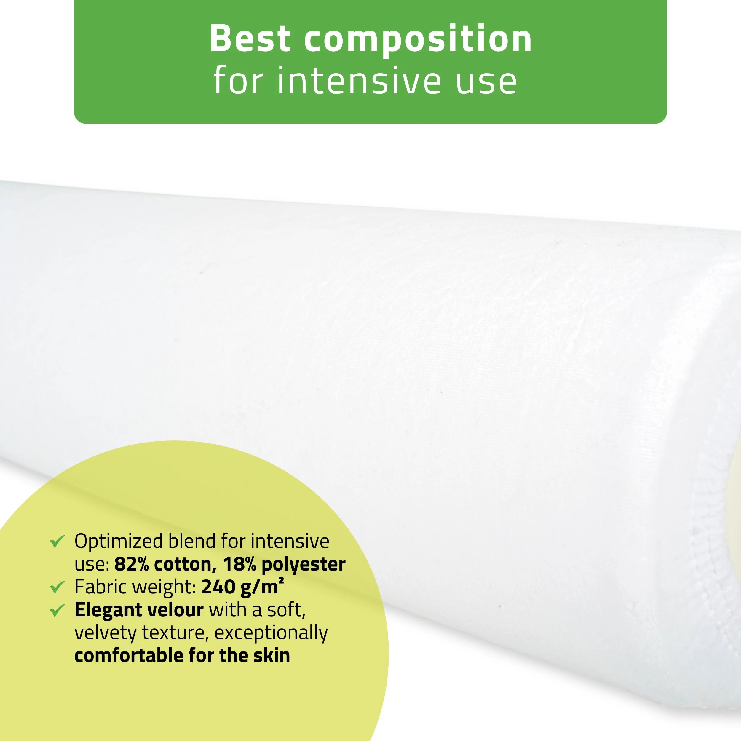 Velour cover with elastic for bolster, 15 × 60 cm white
