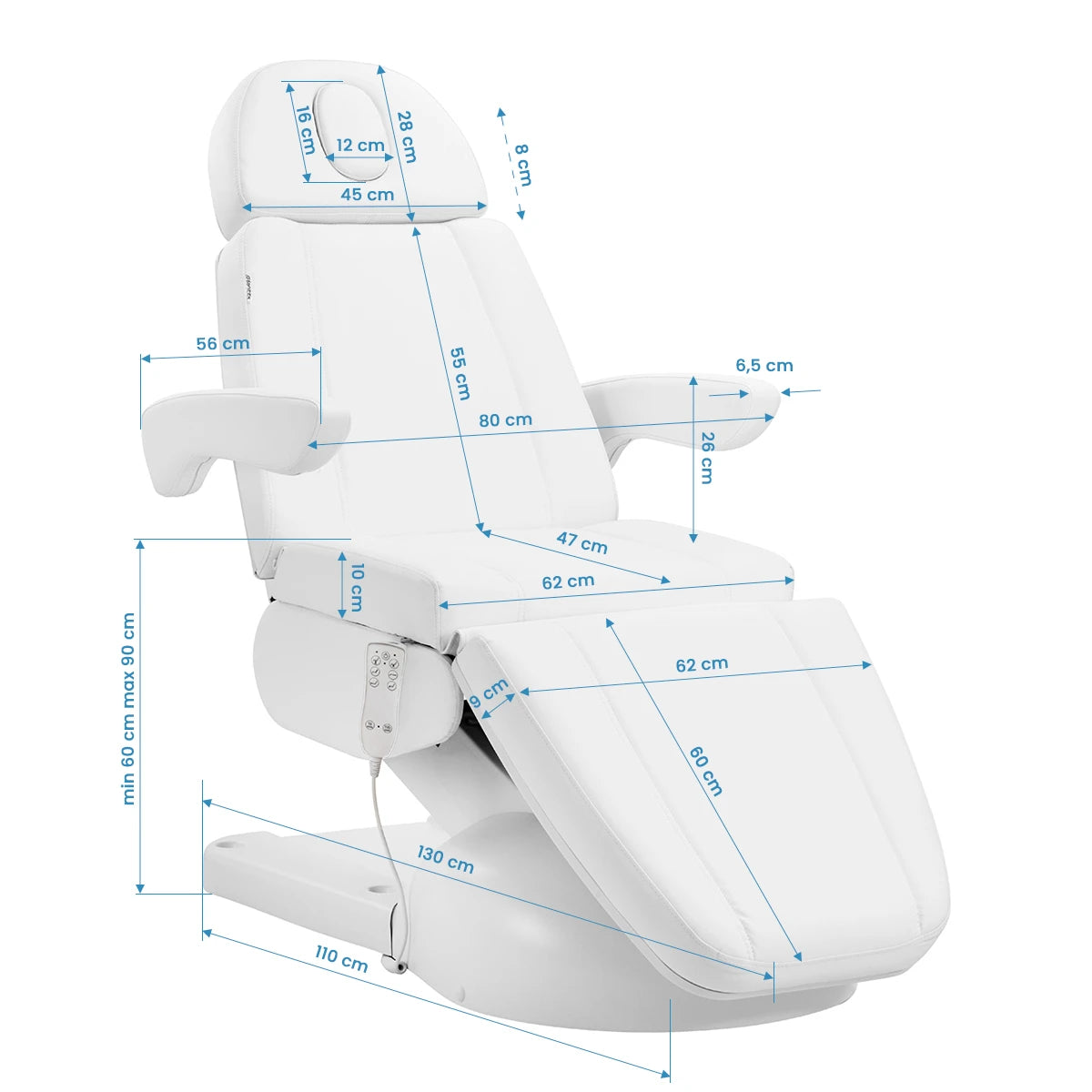 Cosmetic chair Azzurro Lux 3m white with heating