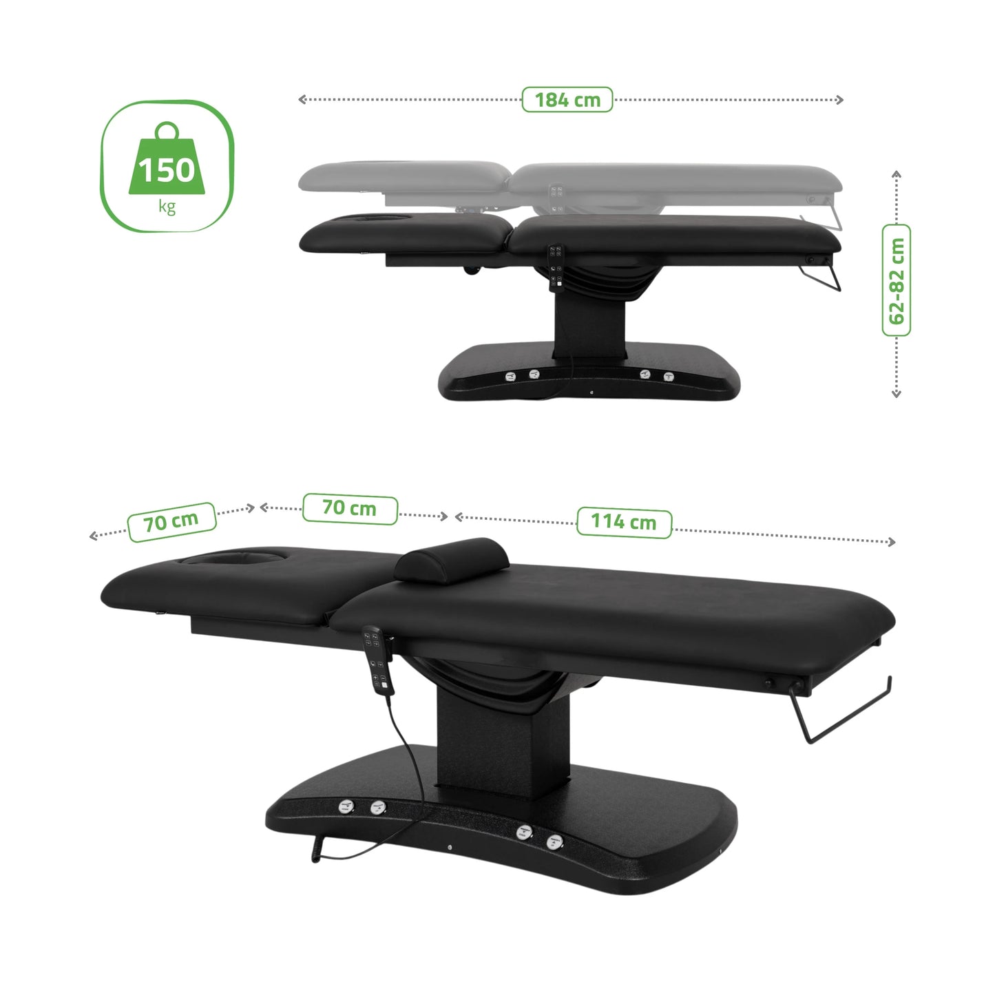 Electric treatment table Estella ERGO 2, k715 black – 2 motors
