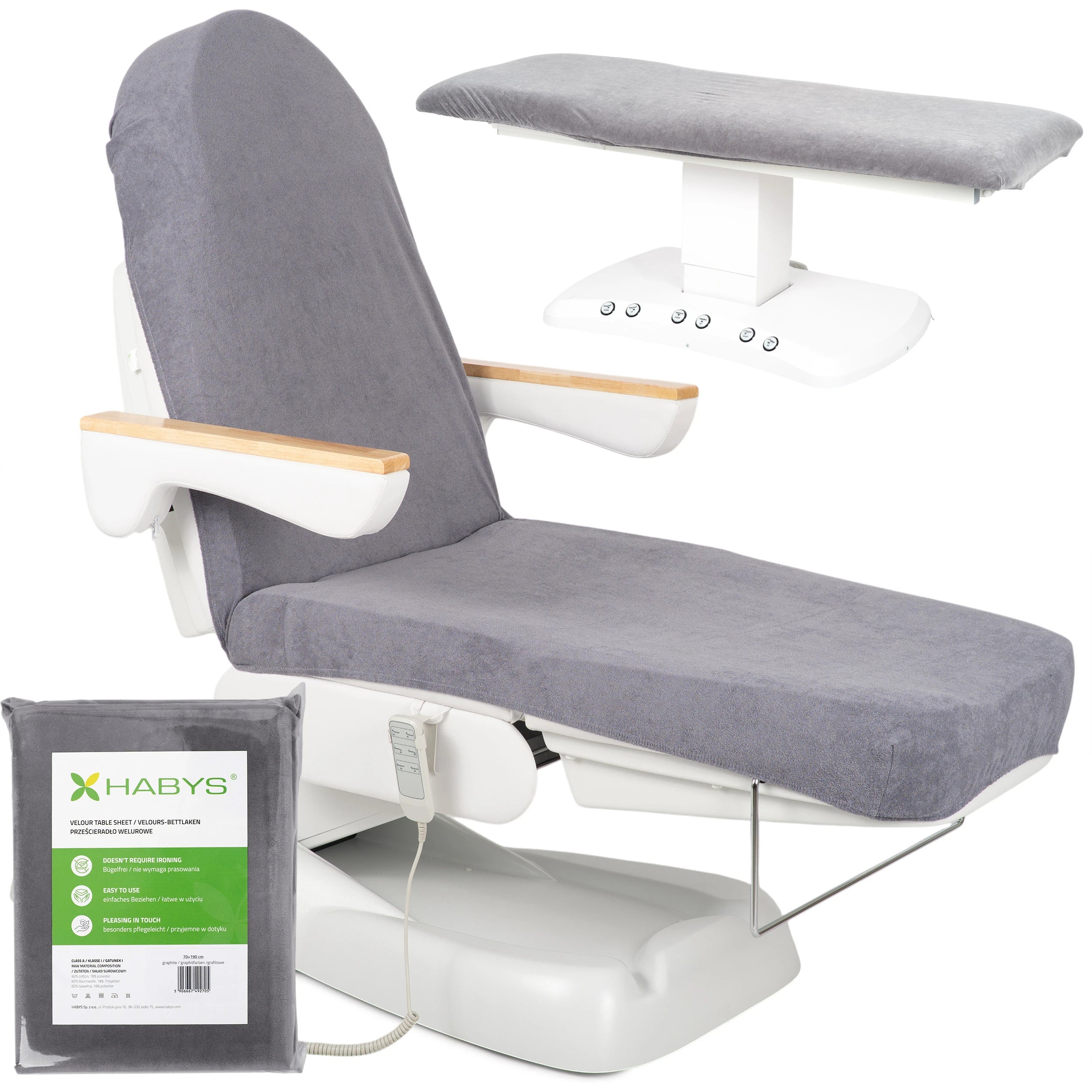 Velour sheet with elastic and ties for cosmetic chair, 70 × 190 cm graphite