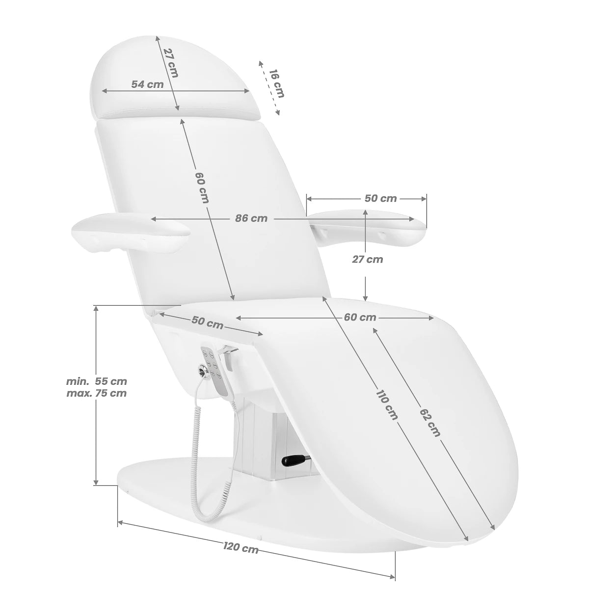 Cosmetic chair electr. 2240 Eclipse 3 actuators white with a cradle