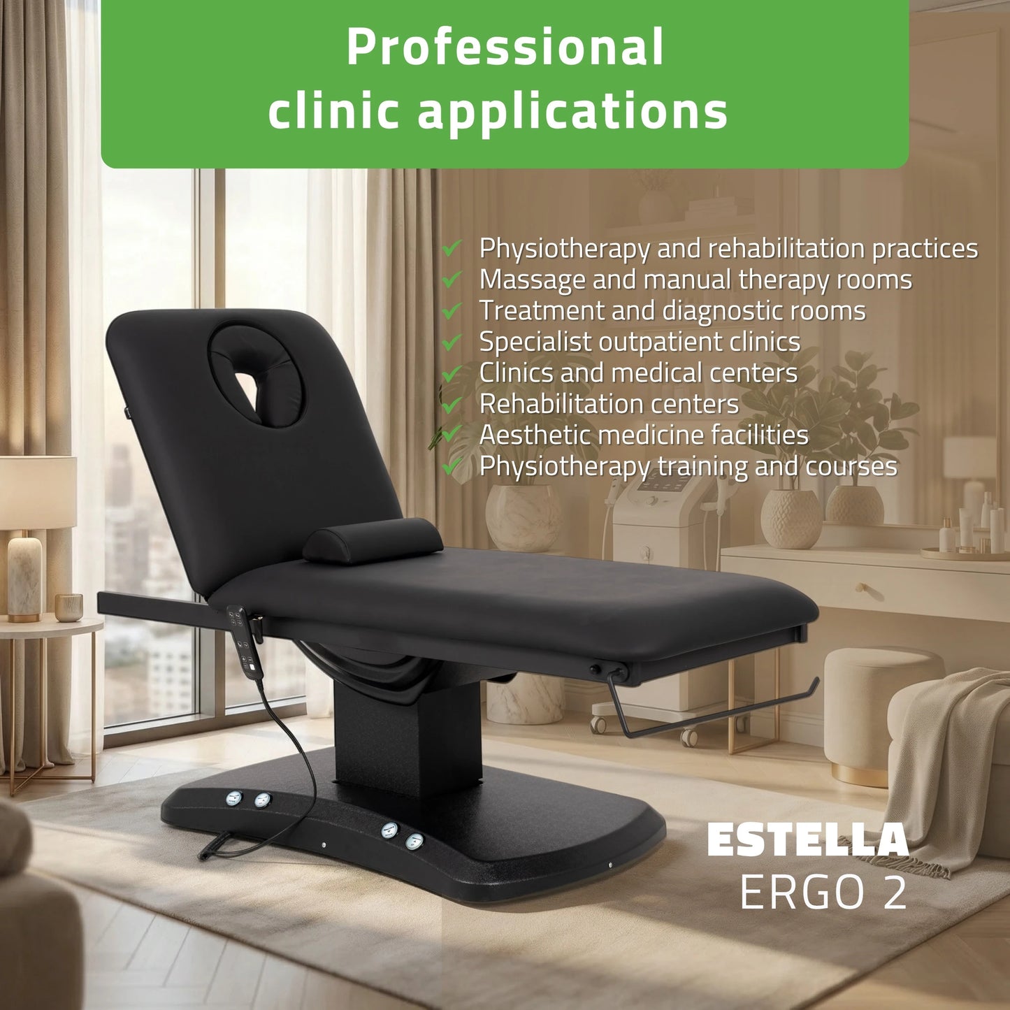 Electric treatment table Estella ERGO 2, k715 black – 2 motors