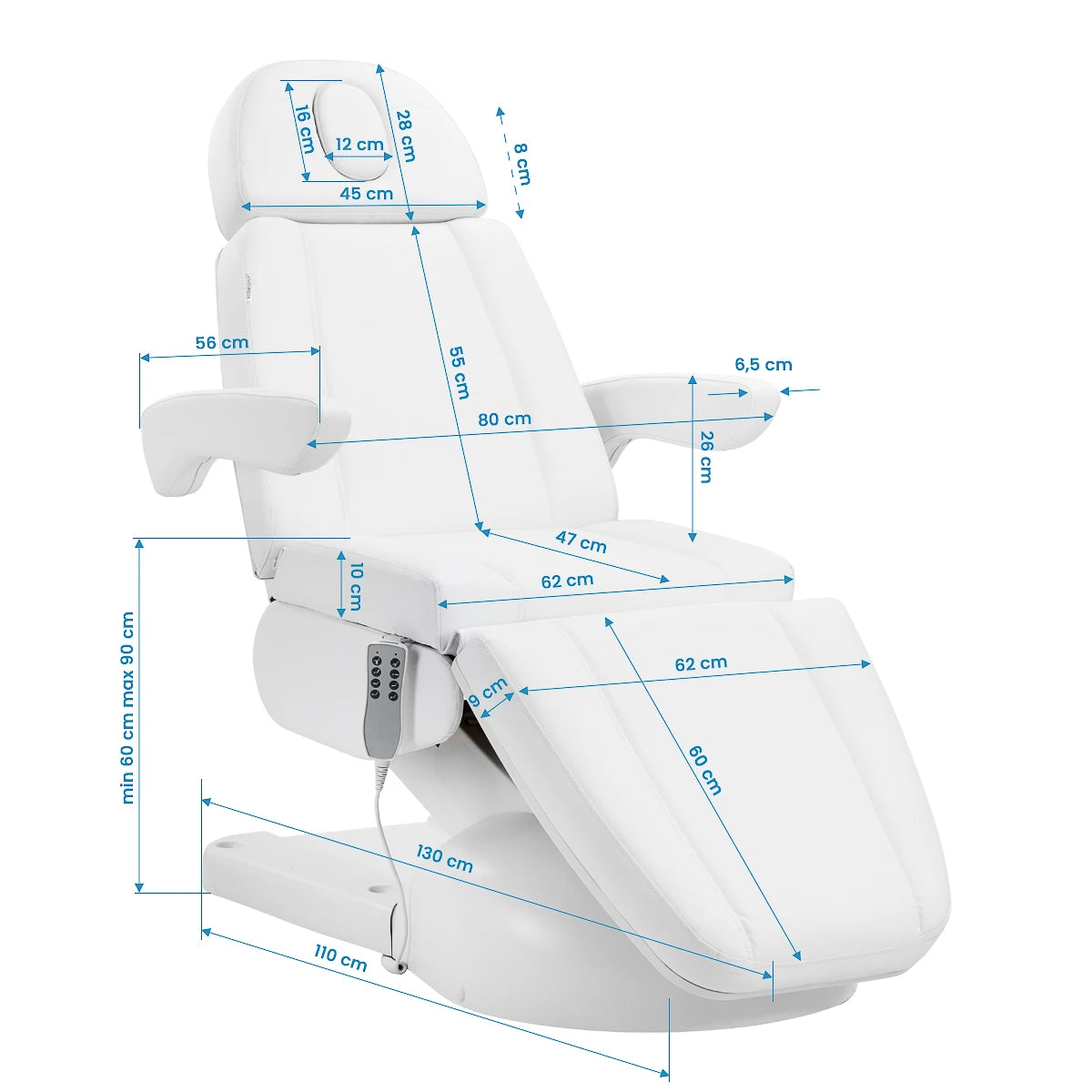 Azzurro Lux 4m white cosmetic chair with cradle