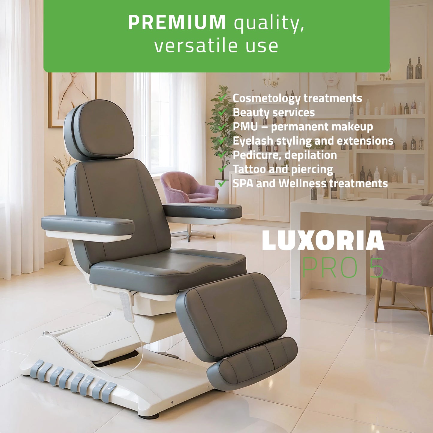 Electric beauty chair Luxoria PRO 5 k721 ash grey