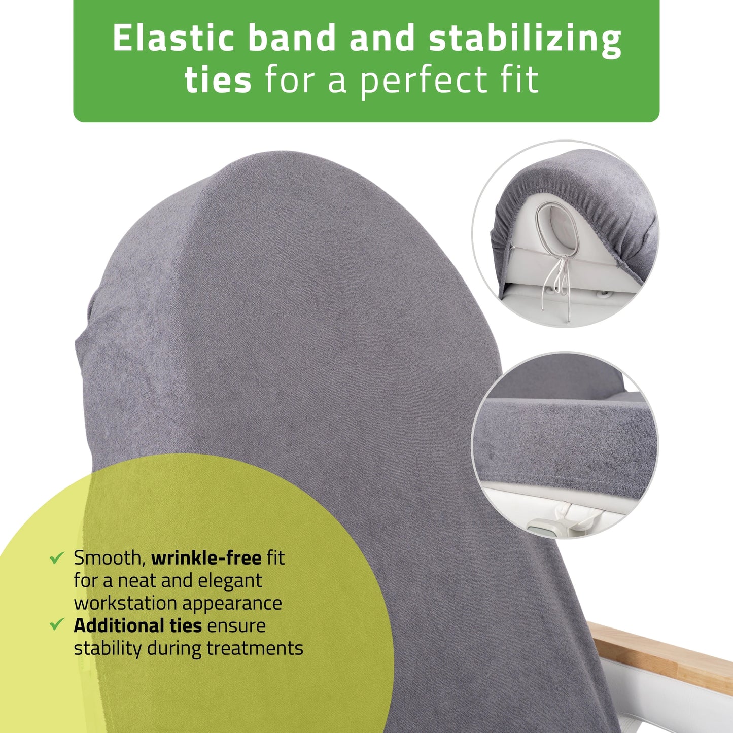 Velour sheet with elastic and ties for cosmetic chair, 70 × 190 cm graphite