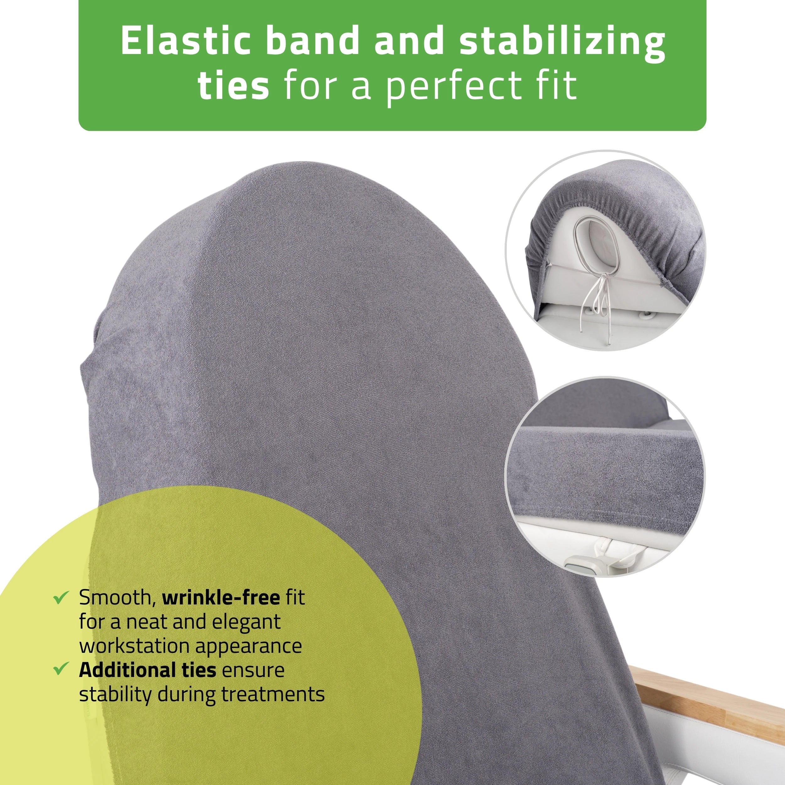 Velour sheet with elastic and ties for cosmetic chair, 70 × 190 cm graphite