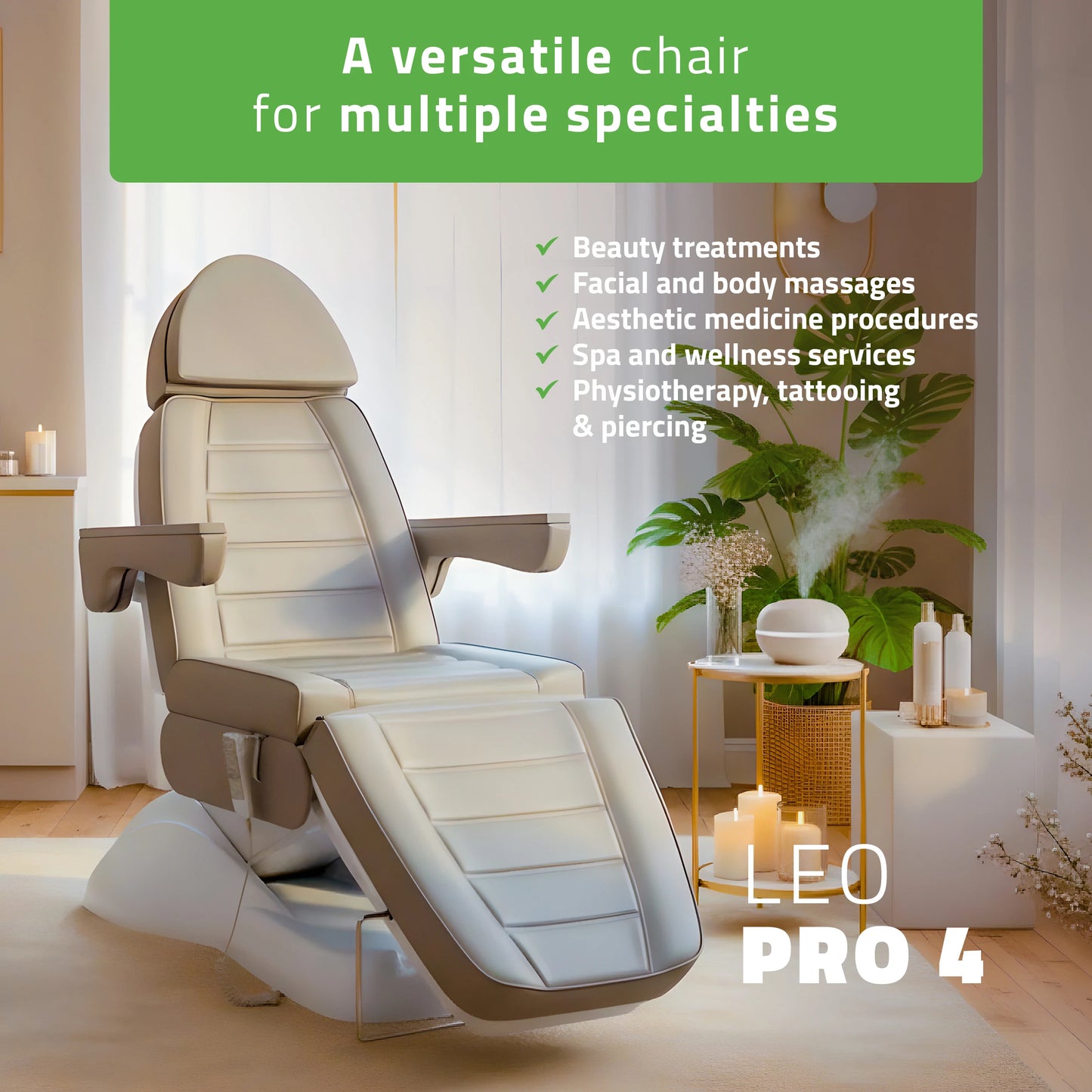 Electric beauty chair Leo PRO 4 Comfy Base 522 Grey