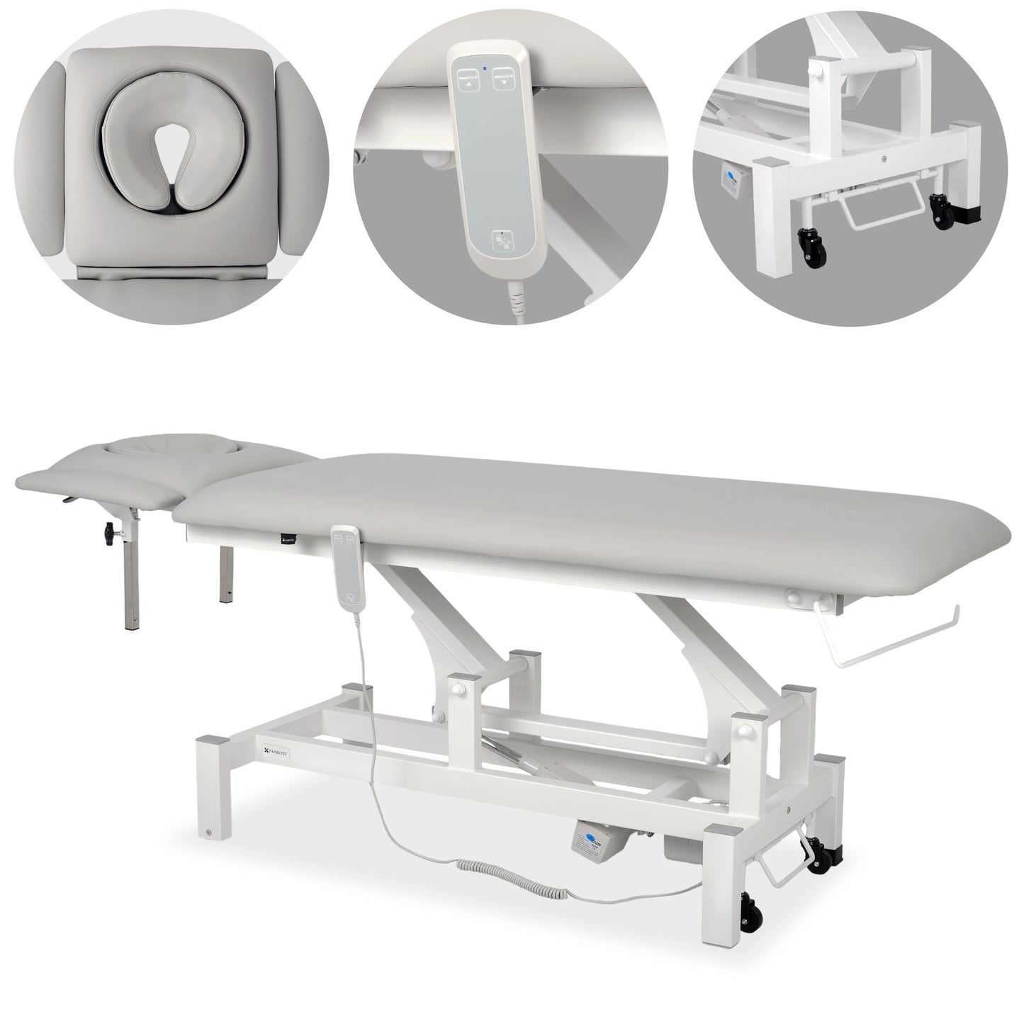 Fortis 4 ERGO treatment table, electric height adjustment with hand remote control, ERGO cushion, k729 light gray