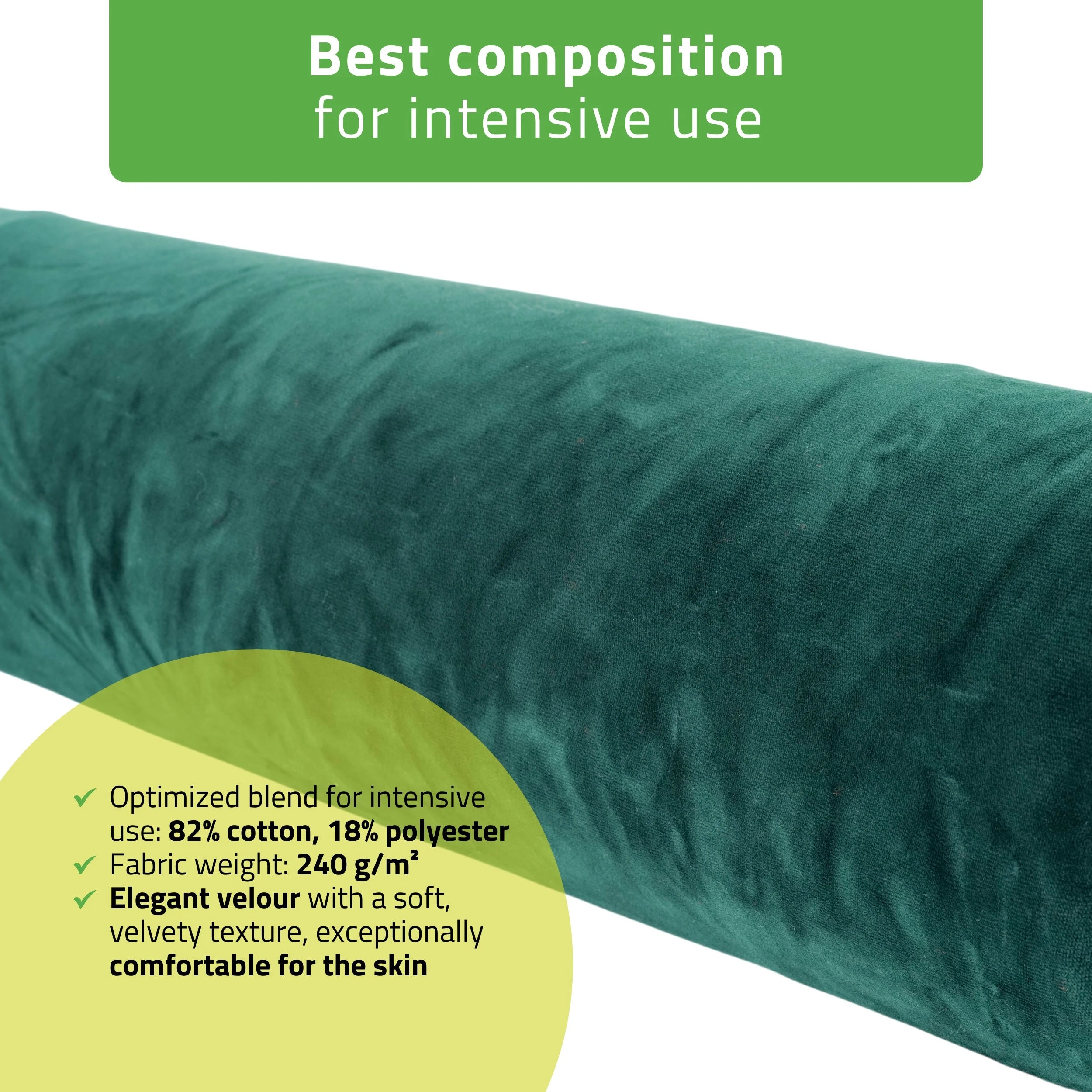 Velour cover with elastic for bolster, 15 × 60 cm bottle green