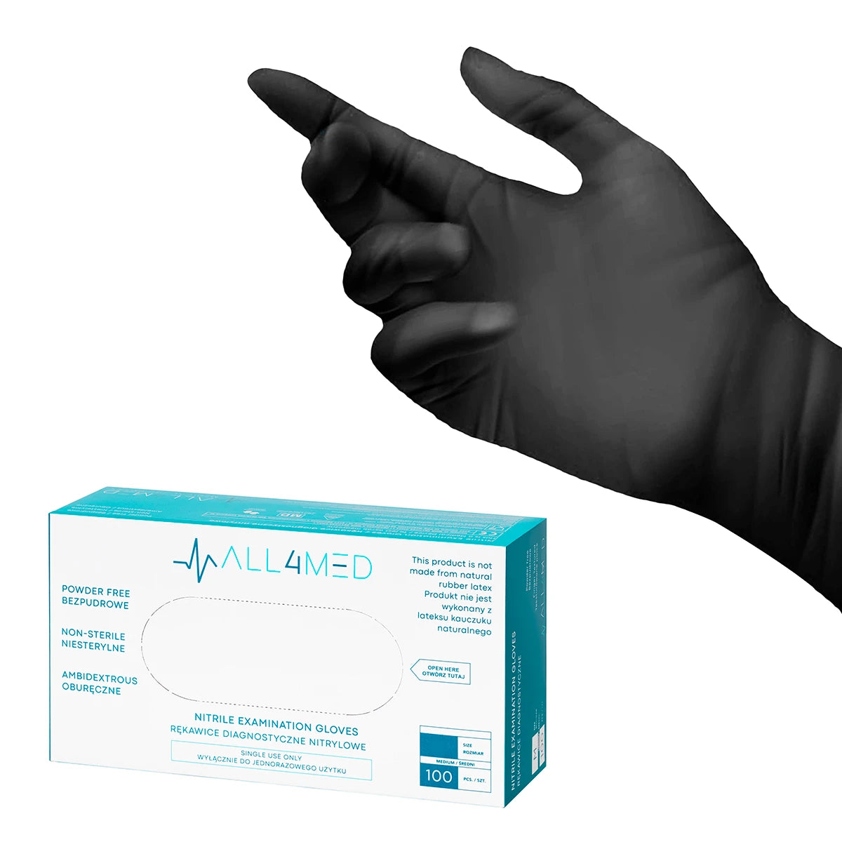 All4med disposable nitrile gloves black XS 10 x100pcs