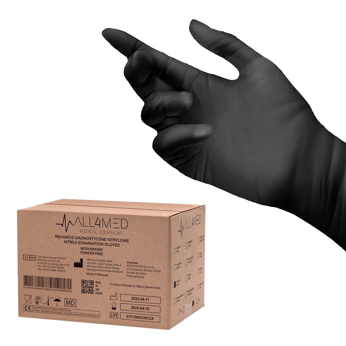 All4med disposable nitrile gloves black XS 10 x100pcs