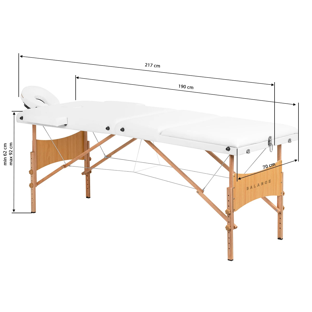 BALANCE wooden folding massage table 3 segment 190x70 white