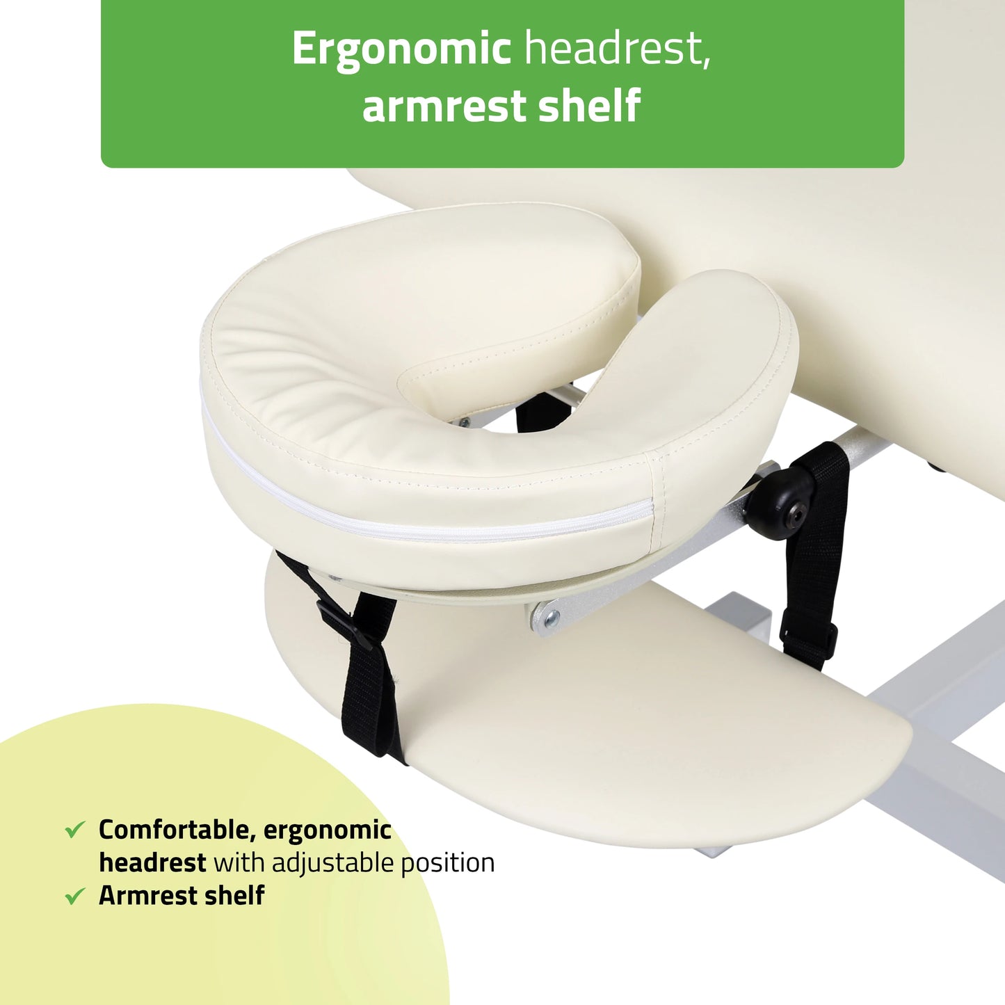 Fortis 1 treatment table, electric adjustment, hand remote control, foot control bar, headrest, arm shelf  k707 ivory